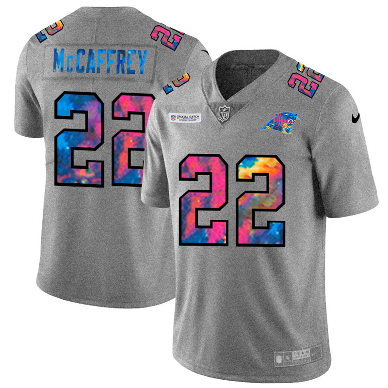 NFL Carolina Panthers #22 Christian McCaffrey Men Nike MultiColor 2020  Crucial Catch  Jersey Grey